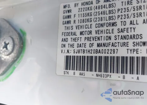 2011 Acura Rdx z USA, uszkodzony, nr VIN 5J8TB1H20BA002297